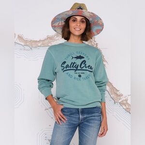 Salty Crew Scripted Boyfriend Crew Sweatshirt Small S Teal Thrill Seekers